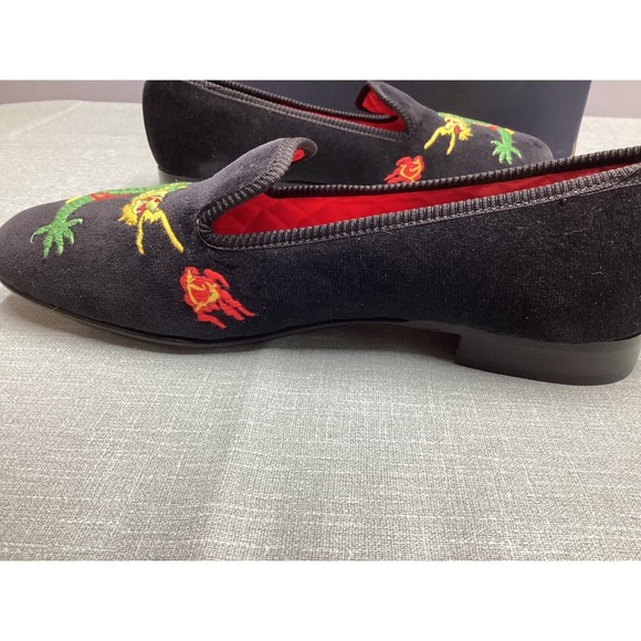 Vintage Shipton & Heneage Dragon Velvet Smoking Slipper Men 9 Embroidered Loafer main image 10